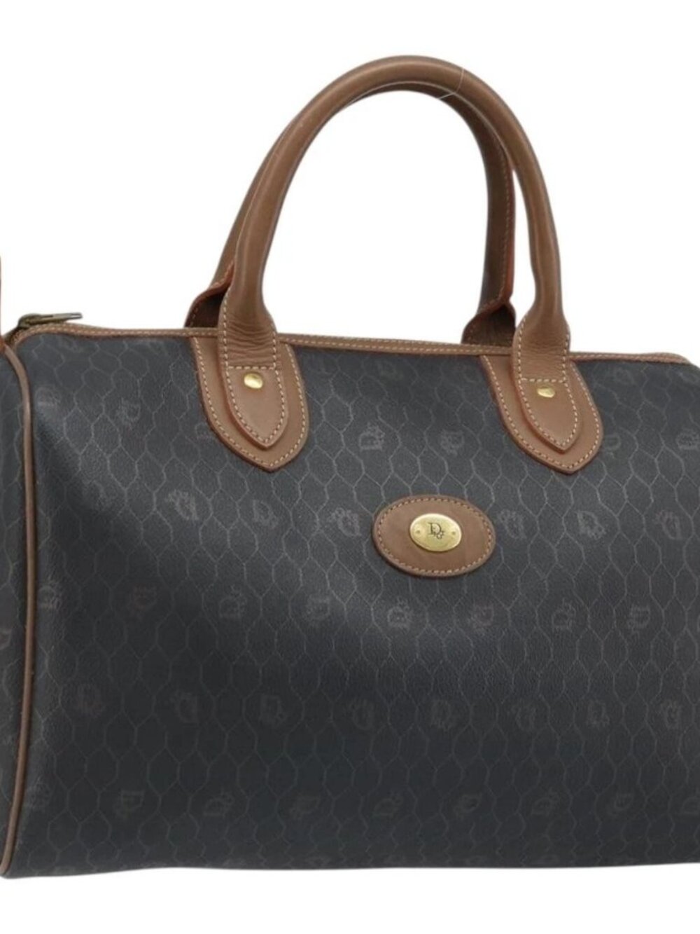 Christian Dior Honeycomb Canvas Hand Bag PVC Black Gold Auth 166851 - Picture 2 of 16